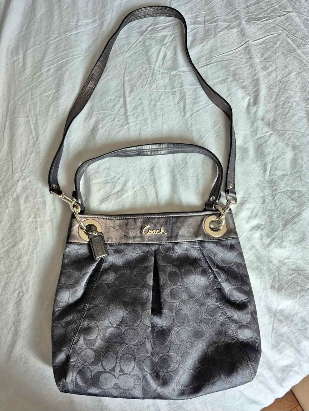 Coach Gray Signature Shoulder Bag with Silver Hardware